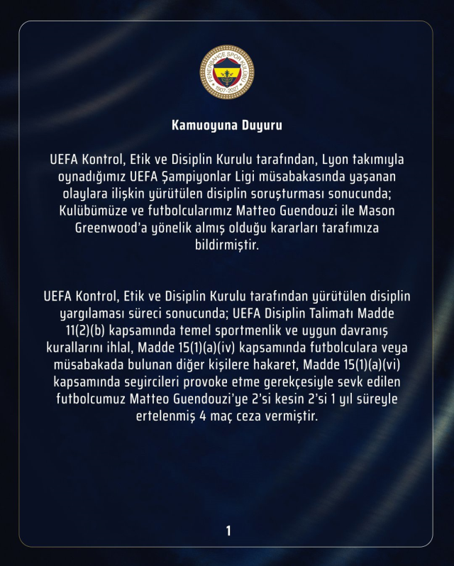 Olaylı maçın faturası ağır oldu! UEFA’dan Fenerbahçeli futbolculara ceza