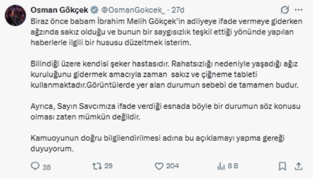 Osman Gökçek, babası Melih Gökçek’in sakızını böyle savundu