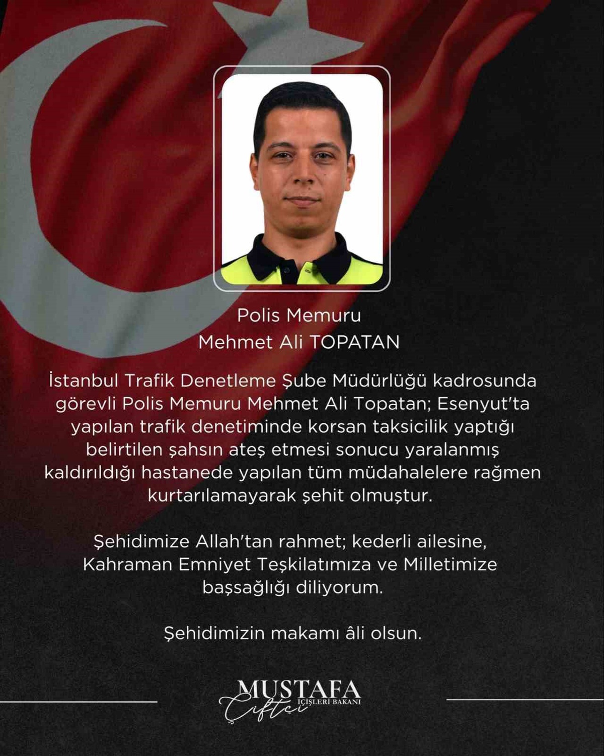Şehit Polis Mehmet Ali Topatan İçin Başsağlığı