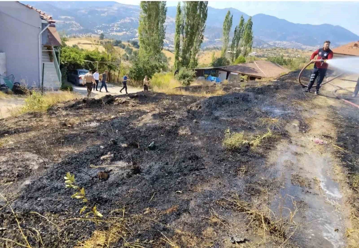 Kütahya Emet'te otluk alanda çıkan yangın itfaiyenin erken müdahalesiyle söndürüldü