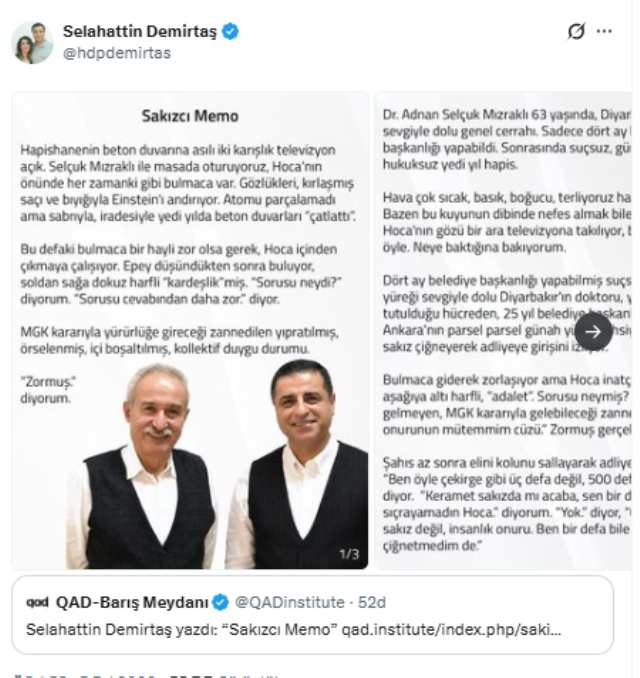 Selahattin Demirtaş duyurdu: Selçuk Mızraklı salı günü tahliye olacak