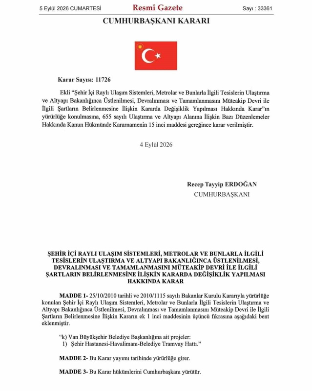 Van Tramvay Hattı Bakanlığa Devredildi
