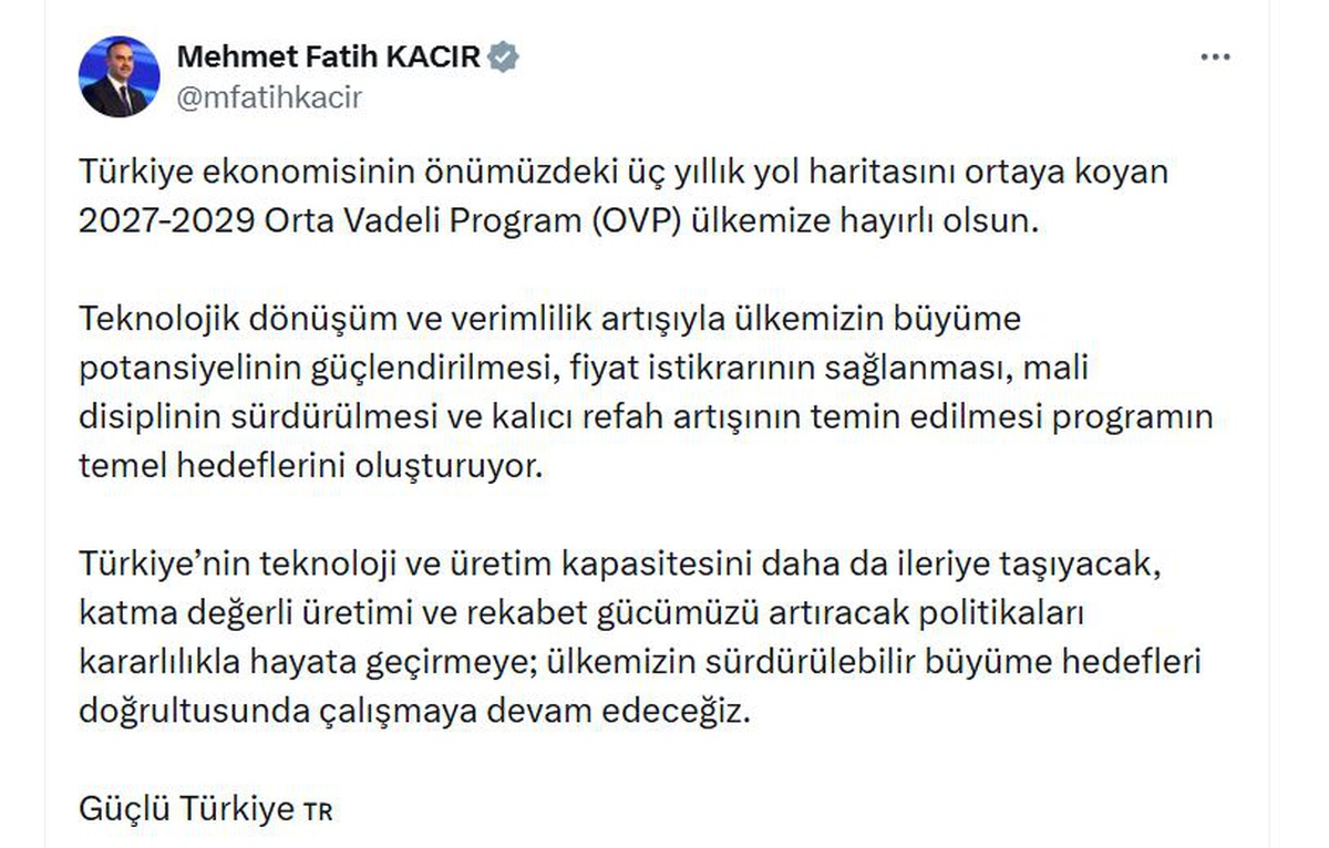 Bakan Kacır, 2027-2029 OVP ile katma değerli üretim ve rekabet gücünü artıracaklarını söyledi