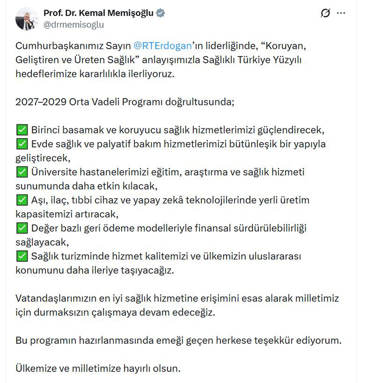 Bakan Memişoğlu\'ndan OVP Sağlık Vurgusu