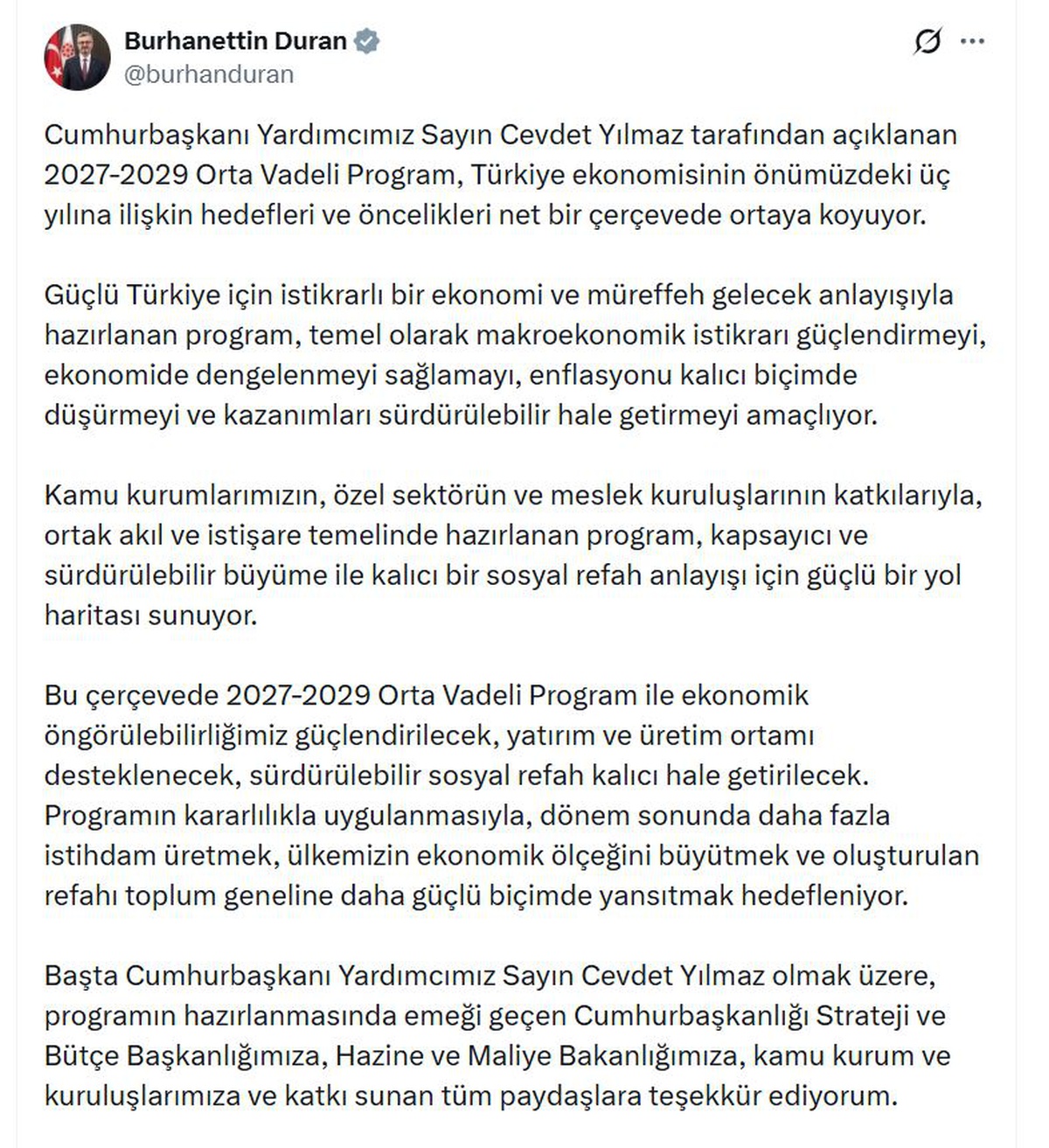 OVP: Ekonomik Öngörülebilirlik Güçlenecek