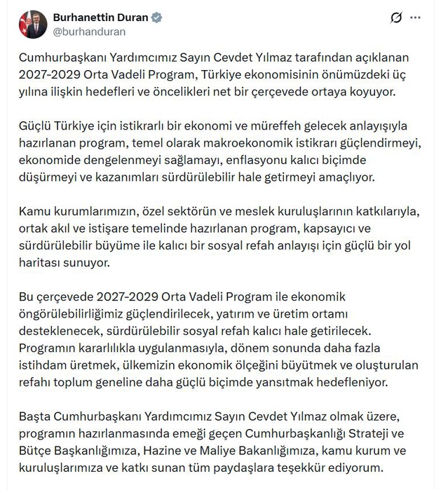 OVP: Ekonomik Öngörülebilirlik Güçlenecek