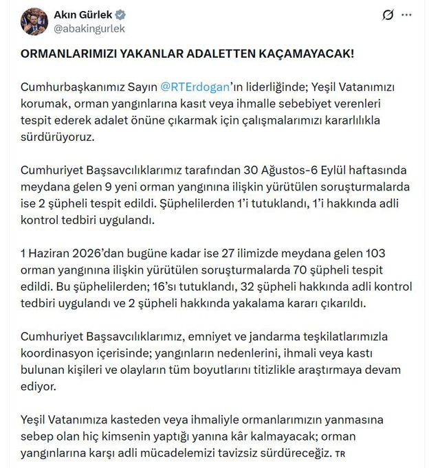 Bakan Gürlek'ten Yeşil Vatan'ı yakanlar için net mesaj!