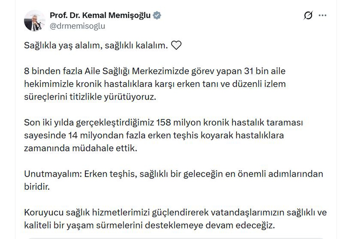 Bakan Memişoğlu, 158 milyon taramayla 14 milyon erken teşhis koyduklarını açıkladı
