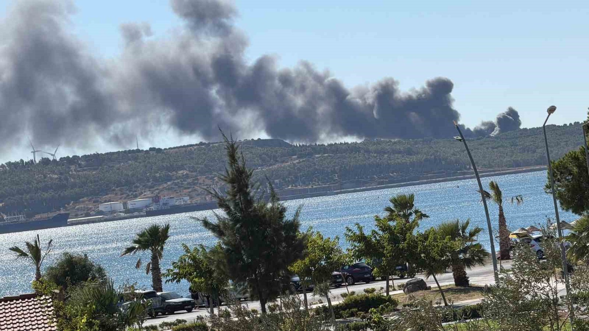 İzmir Aliağa\'da gemi söküm tesisindeki hurdalık deposunda yangın çıktı