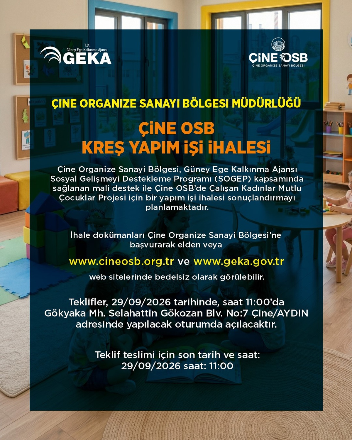 Çine OSB kreş projesinde ihale süreci başladı, kadınların çocukları güvende olacak