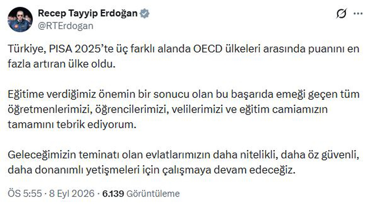 Cumhurbaşkanı Erdoğan\'dan "PISA 2025" açıklaması