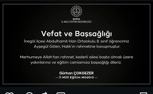 Bursa İnegöl'de kazada ölen 13 yaşındaki Ayşegül son yolculuğuna uğurlandı