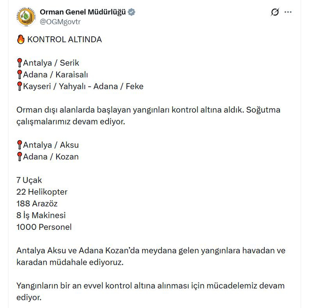 OGM: 4 orman yangını kontrol altına alındı