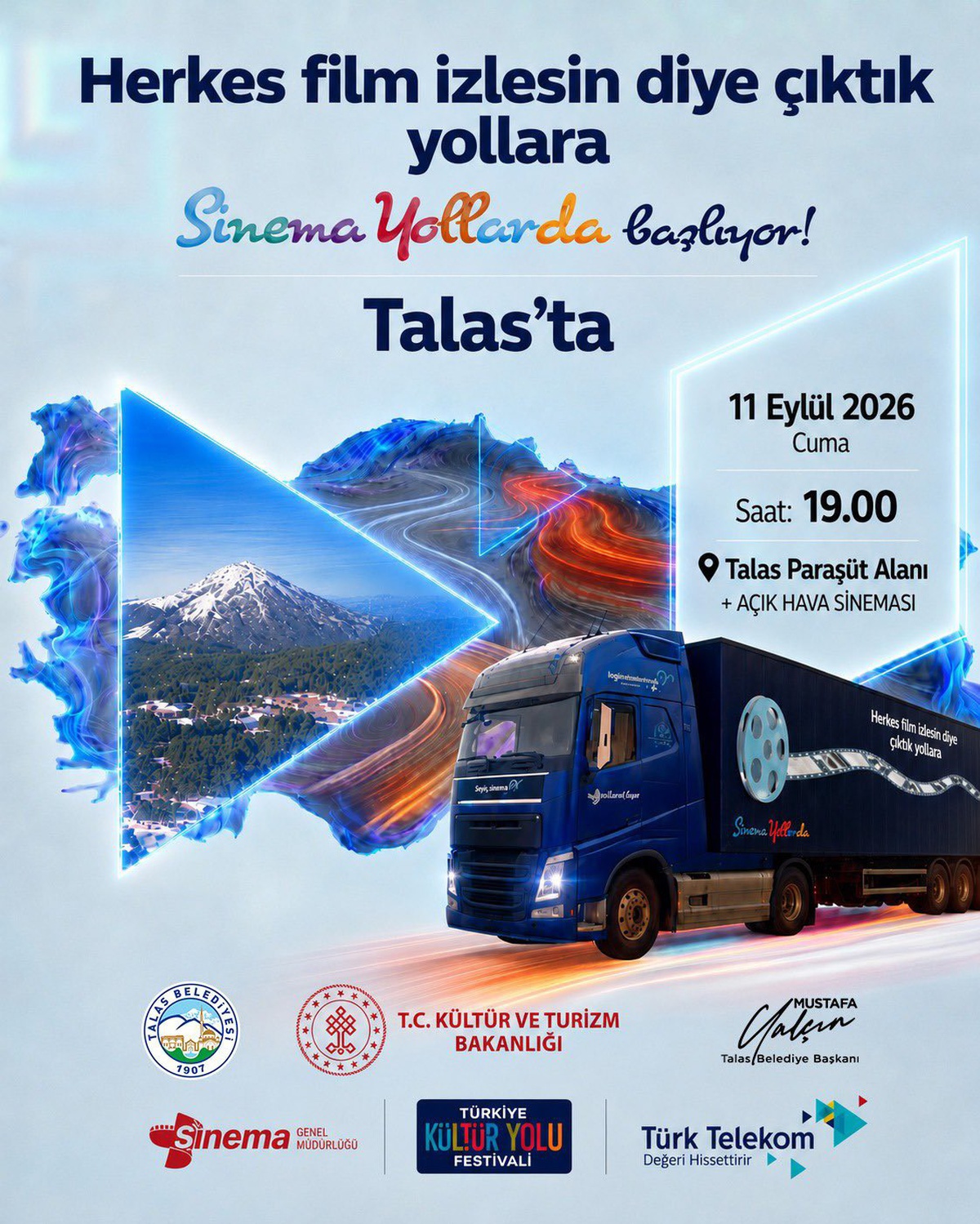 Sinema Yollarda projesi Talas\'ta, Mobil sinema tırı 11 Eylül\'de iniş alanında