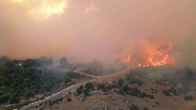 Alevler 15 dakikada mahalleye dayandı, dronla görüntülendi