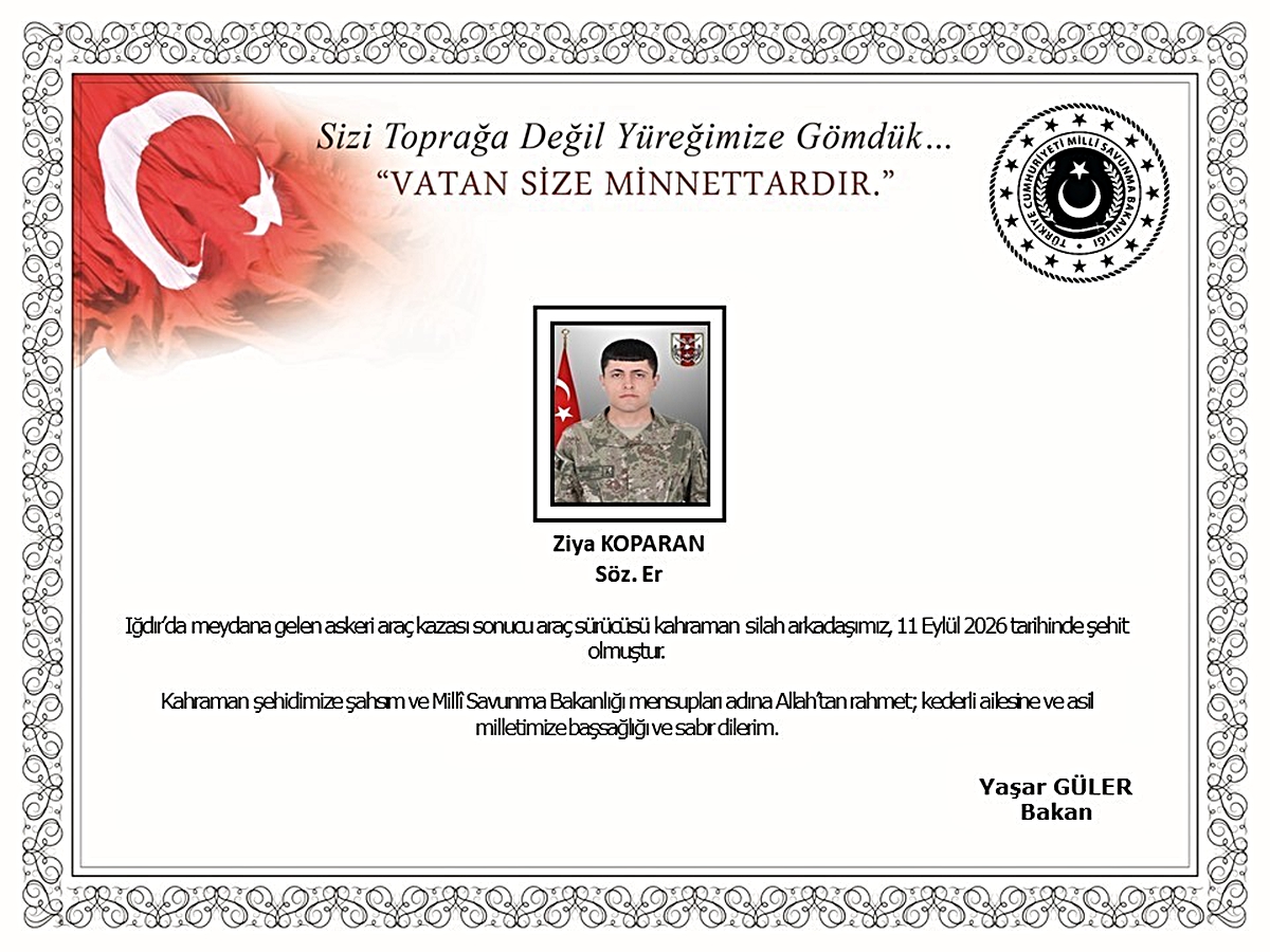 Bakan Güler’den Iğdır’daki kazada şehit olan asker için başsağlığı mesajı