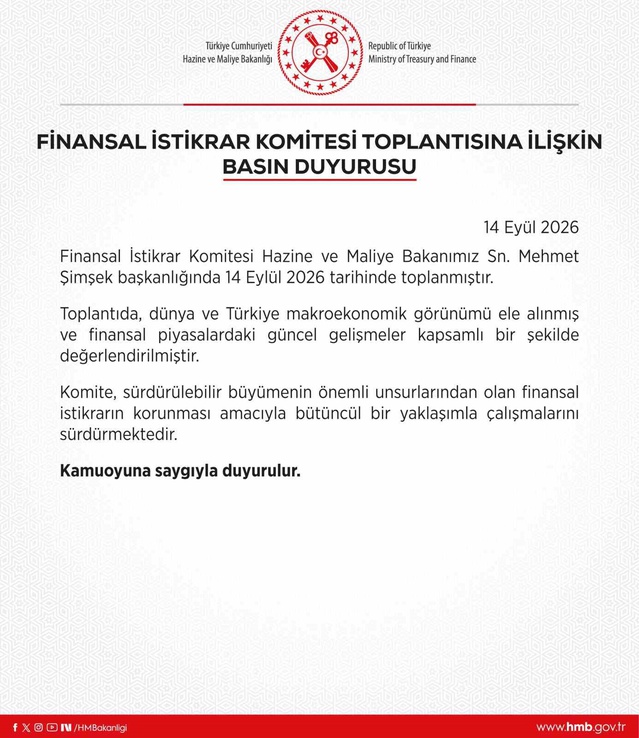 Finansal İstikrar Komitesi, Şimşek başkanlığında finansal piyasaları değerlendirdi