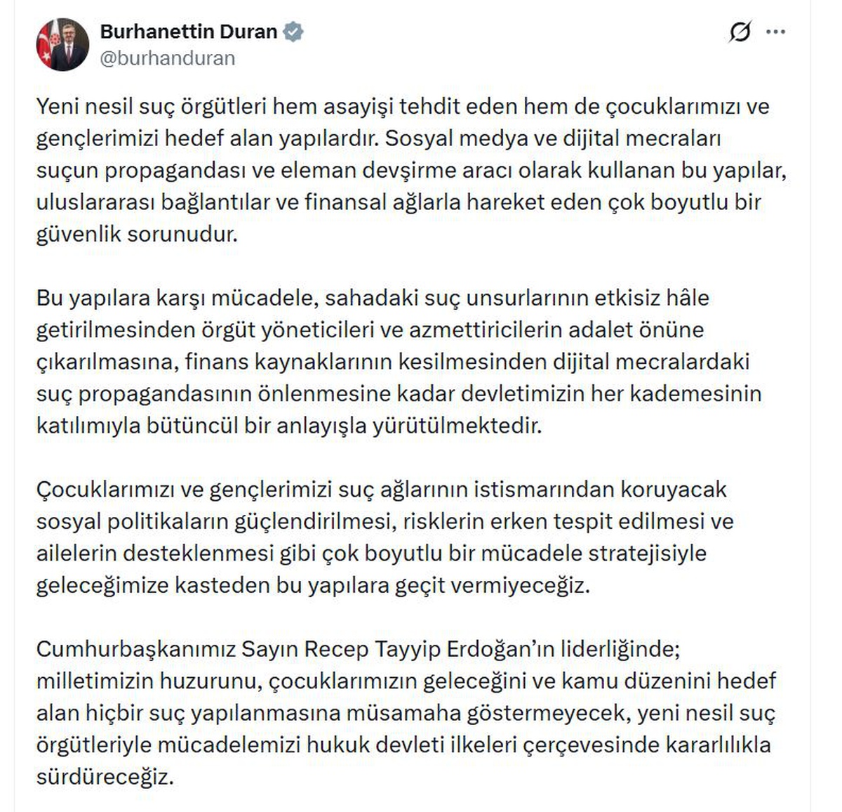 İletişim Başkanı Duran: Yeni nesil suç örgütleri çok boyutlu bir güvenlik sorunudur