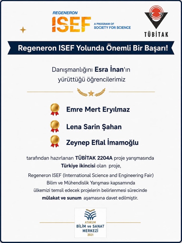 Atakum BİLSEM projesi TÜBİTAK ikinciliğiyle ABD'deki ISEF 2027'ye katılma hakkı kazandı