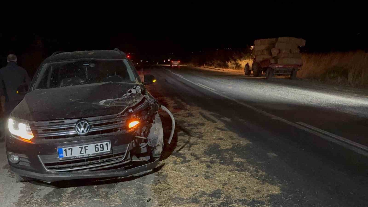 Çan'da otomobil saman yüklü traktöre çarptı, otomobil sürücüsü yaralandı