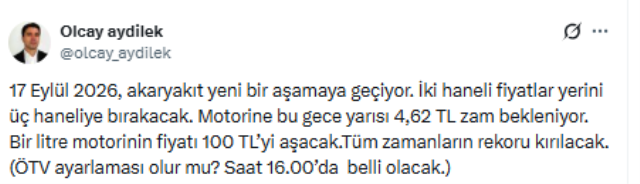 Motorine bir zam daha! Fiyat 100 lirayı aşacak