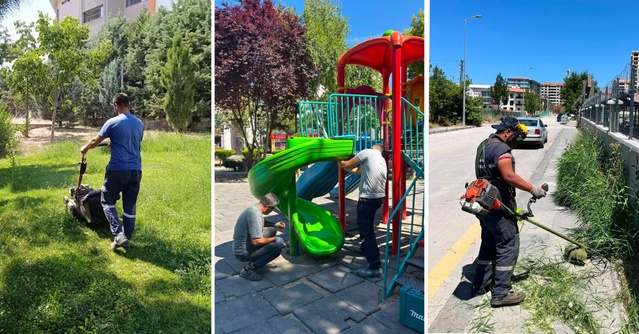Kahramankazan'da park ve kaldırımlarda budama ile bakım yapıldı