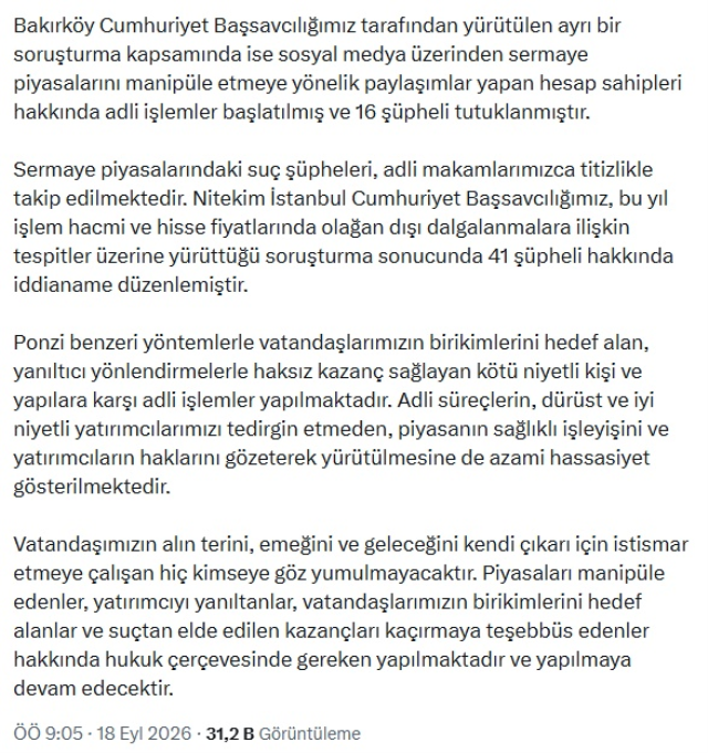 Bakan Gürlek: Fon yönetim kurulu başkan ve üyeleri dahil 4 şüpheli tutuklandı