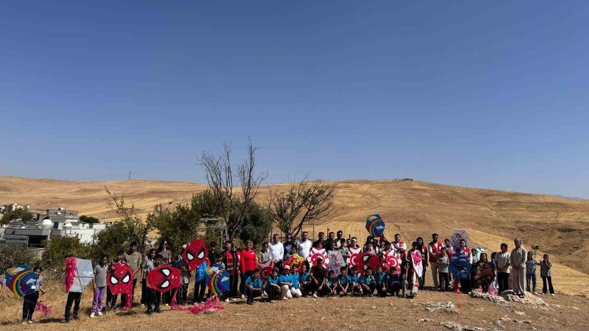 Cizre'de öğrenciler Filistinli çocuklar için uçurtma uçurdu