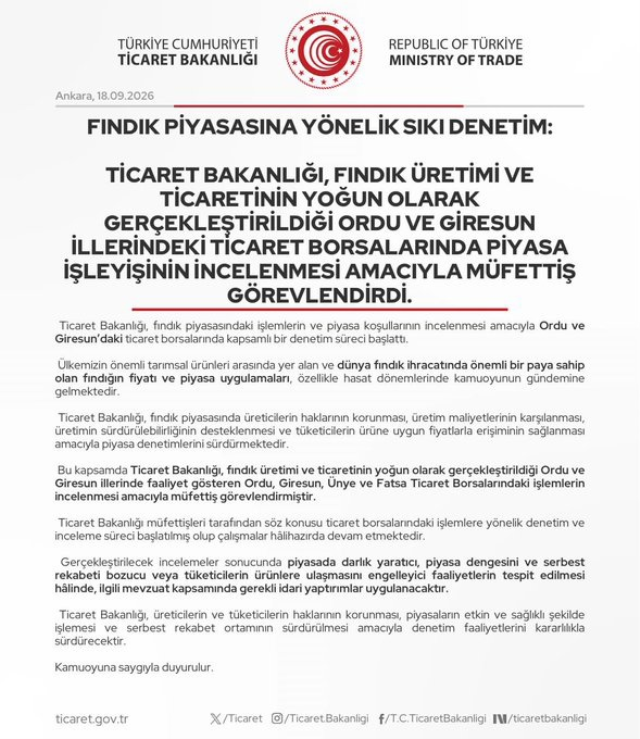 Fındık piyasasında yeni dönem! İki ilde bakanlık denetimi başladı