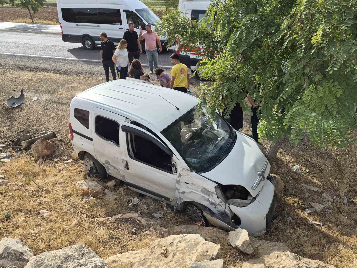 Gaziantep Yavuzeli'de kontrolden çıkan araç ağaca çarptı, 2 kişi yaralandı