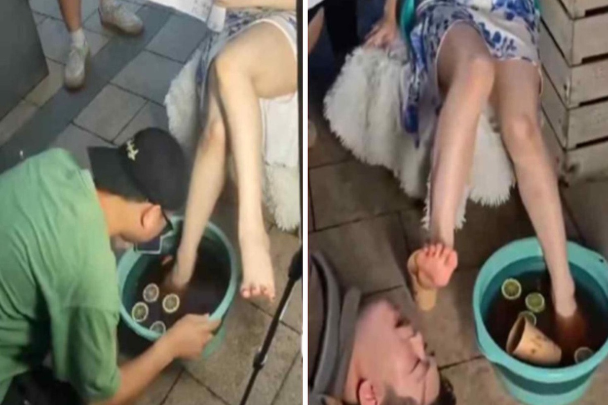Çin\'i karıştıran stant! Modellerin ayaklarını soktuğu içecek 364 liraya satıldı