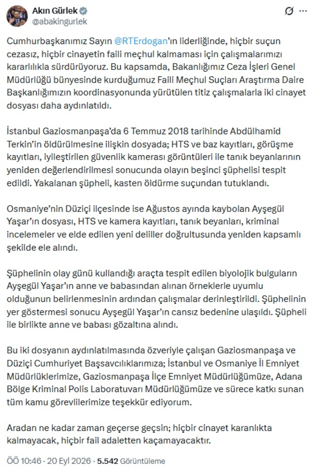 Albülhamid Terkin ile Ayşegül Yaşar cinayetleri çözüldü