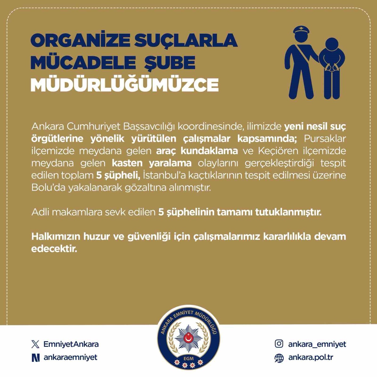 Yeni nesil suç örgütü operasyonunda 5 şüpheli Bolu\'da yakalanıp tutuklandı