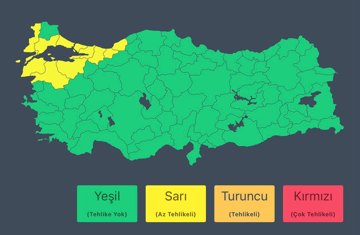 İçişleri Bakanlığı Marmara ve Batı Karadeniz\'in batısına kuvvetli yağış uyarısı yaptı