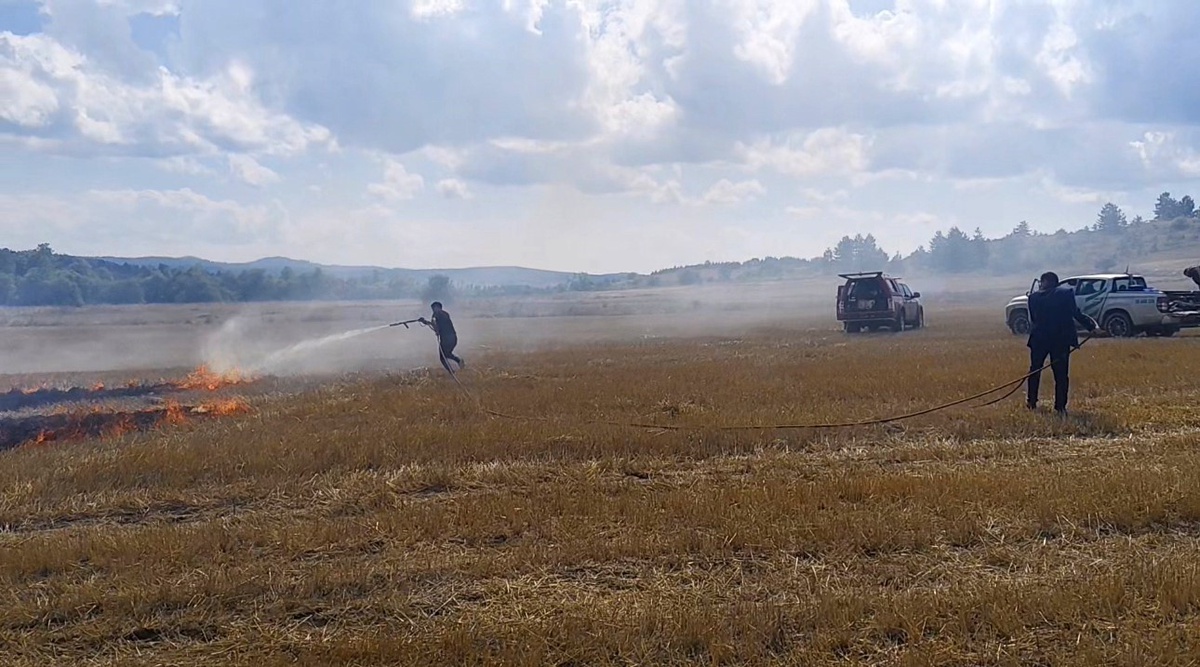 Karabük Eflani\'de anız yangını Koltucak köyü yolunda çevreye sıçramadan söndürüldü