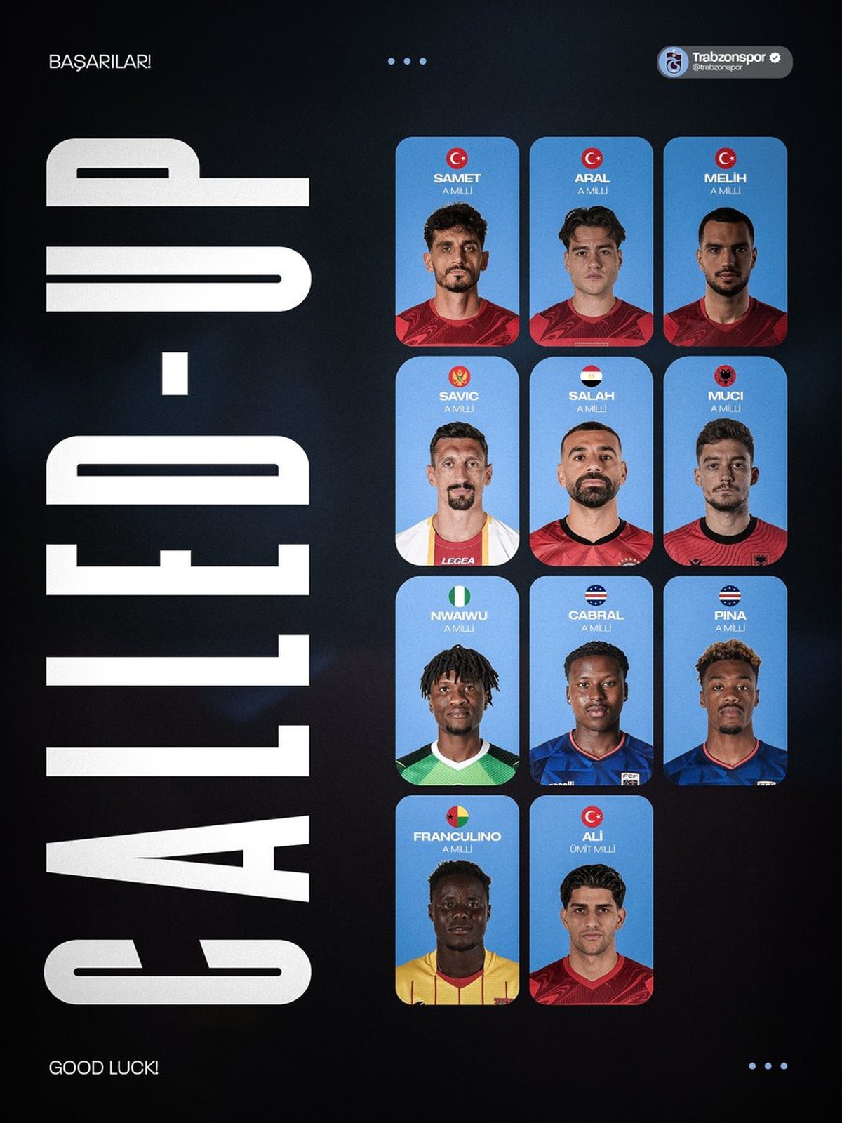 Trabzonspor\'dan 11 futbolcu milli takımlara, 3\'ü Türkiye A Milli Takımı\'na gidecek