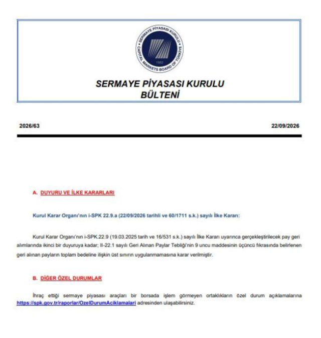 SPK'dan piyasaya yeni hamle! Hisse pay geri alımlarında üst sınır kaldırıldı