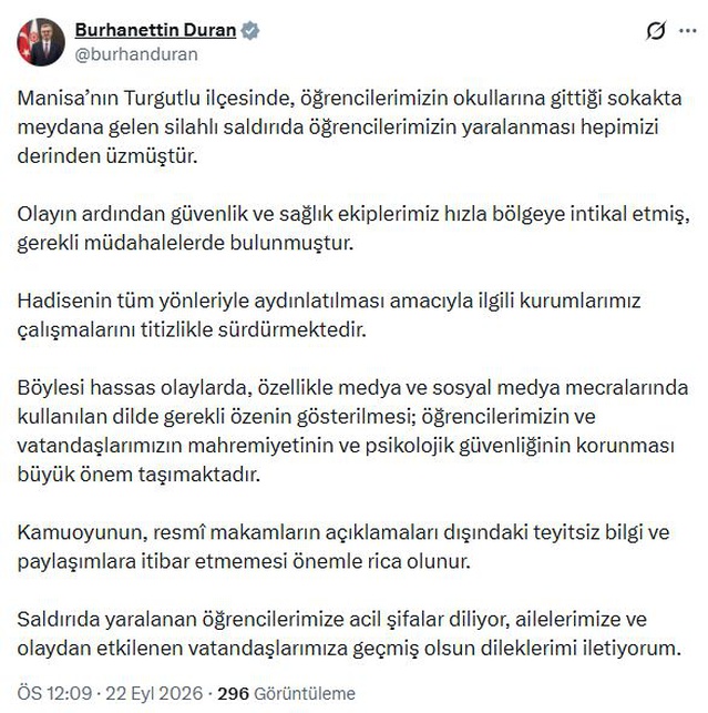 İletişim Başkanı Duran, Manisa Turgutlu'daki saldırıda medyaya özen çağrısı yaptı