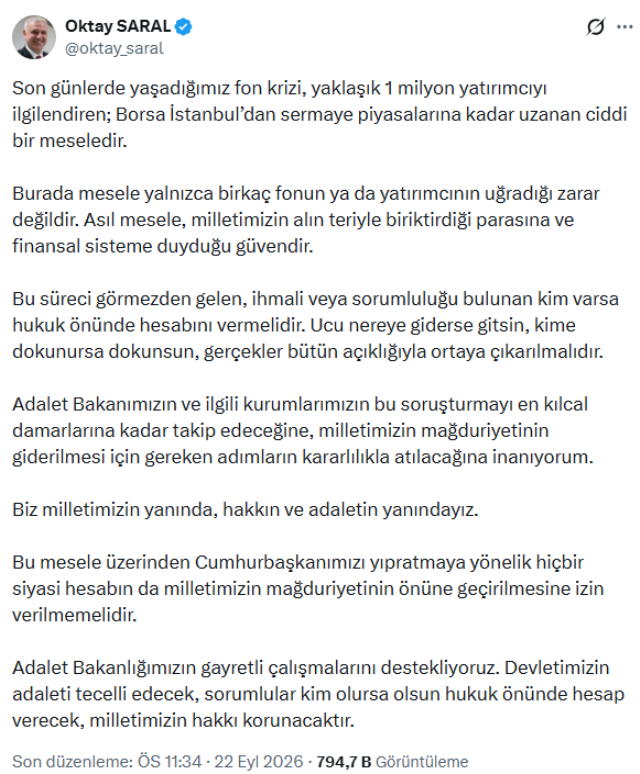 Erdoğan'ın başdanışmanından fon krizine ilişkin ilk açıklama