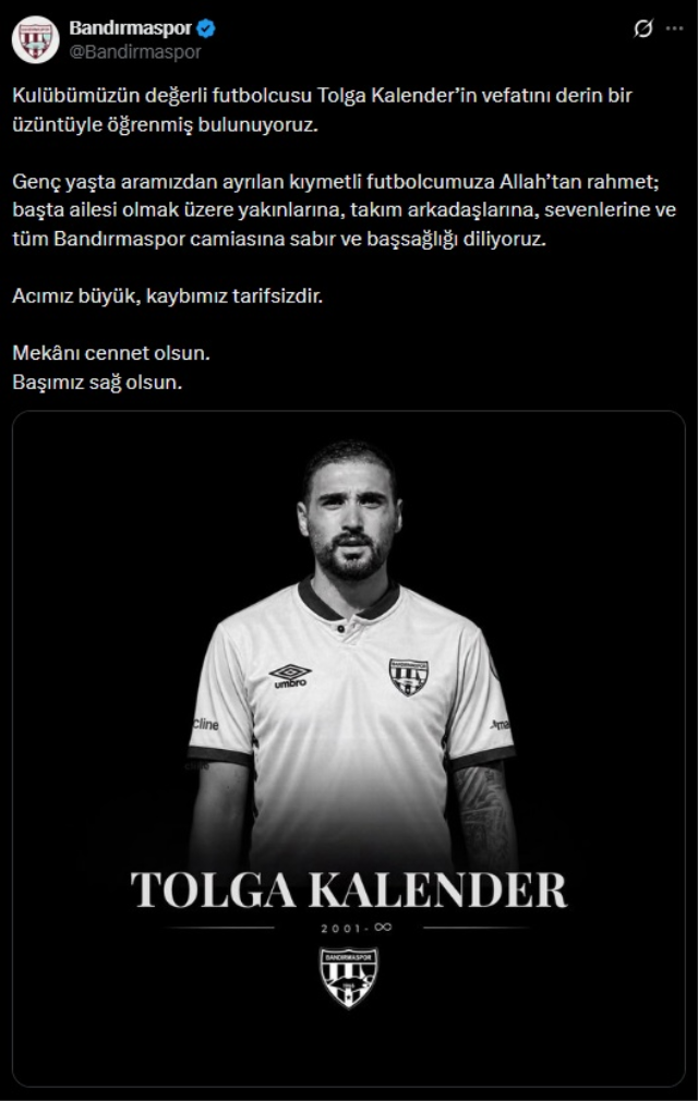 Bandırmasporlu futbolcu Tolga Kalender 25 yaşında hayatını kaybetti