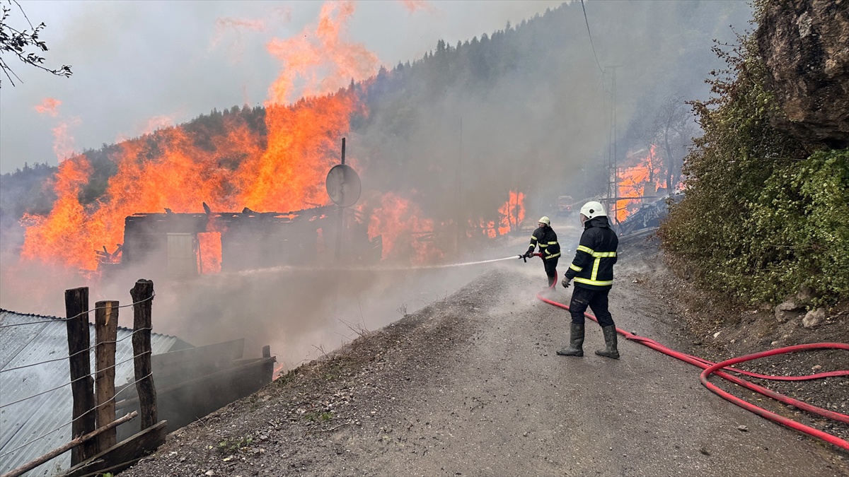Kastamonu İnebolu\'da 7 eve sıçrayan yangına 20 yangın söndürme unsuru müdahale ediyor