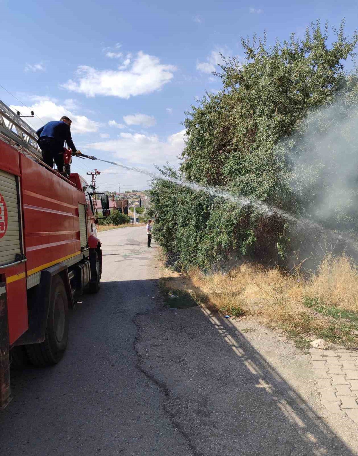 Van Özalp\'te bahçedeki yangın, evlere sıçramadan itfaiye ekiplerince söndürüldü