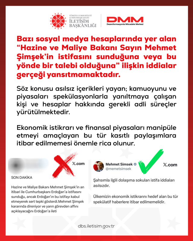 DMM: Mehmet Şimşek’in istifa ettiği yönündeki iddiaları yayan kişi ve hesaplar hakkında adli süreçler yürütülüyor