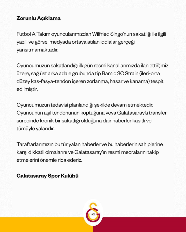 Galatasaray'da Singo bilmecesi! Kulüpten resmi açıklama geldi