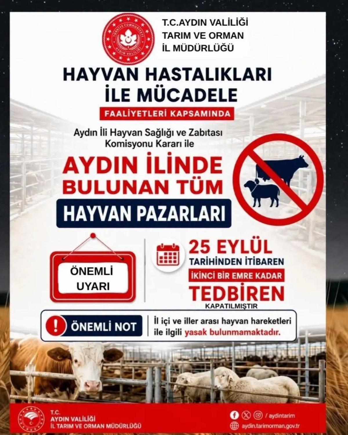 Aydın\'da hayvan hastalıkları nedeniyle tüm hayvan pazarları tedbiren kapatıldı