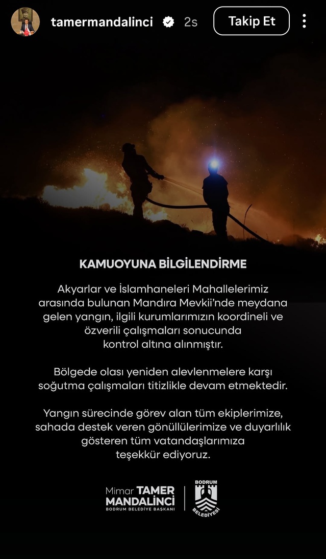 Bodrum'daki maki yangını kontrol altına alındı, Mandıra Mevkii'nde soğutma sürüyor