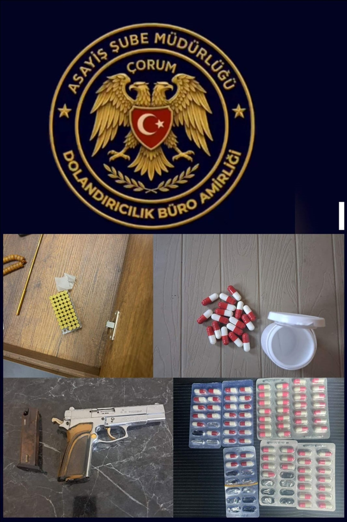 Çorum\'da asayiş uygulamasında 5 ateşli silah ve 132 uyuşturucu hap ele geçirildi
