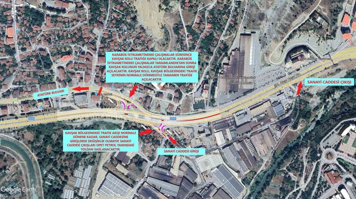 Karabük\'te Kurtuluş Kavşağı\'nda trafik düzenlemesi 26 Eylül\'de başlıyor