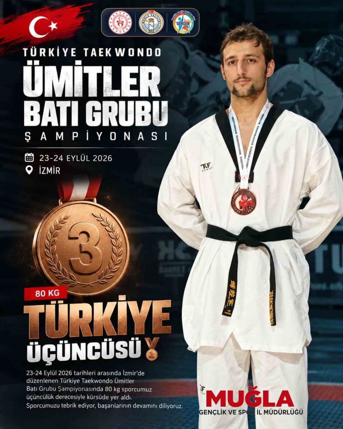 Muğlalı sporcu Semih Karabacak, İzmir\'de 80 kiloda bronz madalya kazandı