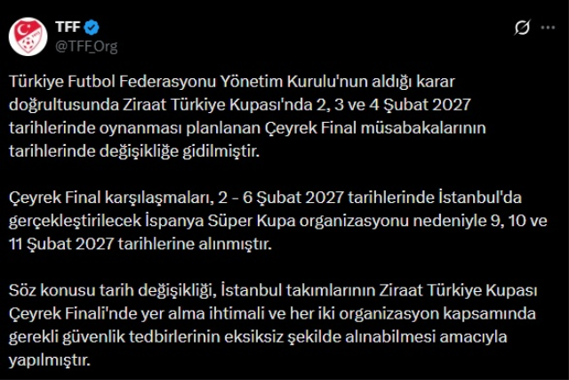 TFF'den resmi açıklama geldi! Kritik maçların günü değişti